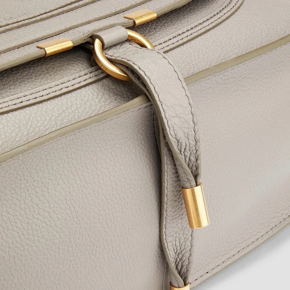 Chloe Grey-Taupe Leather Shoulder Bag with Gold Hardware